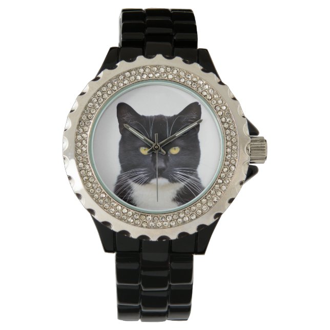 Angry Black And White Cat Watch (Front)