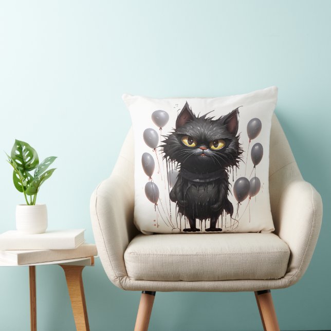 Angry Black Cat and Balloons Cushion (Chair)