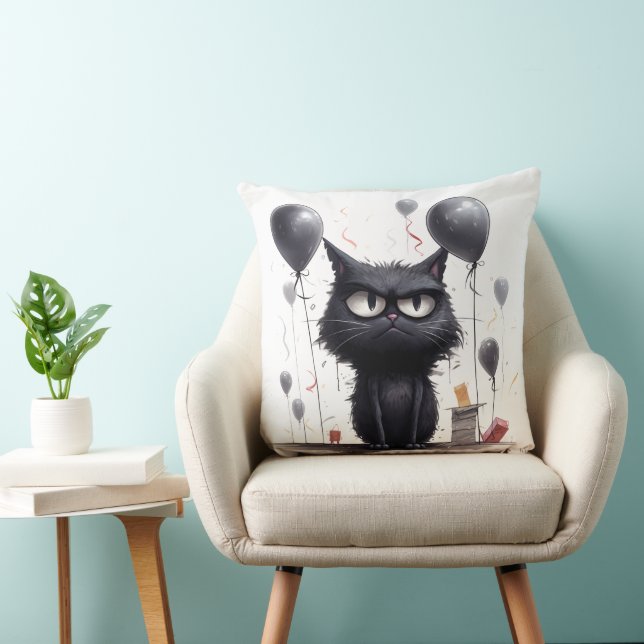 Angry Black Cat and Balloons Cushion (Chair)