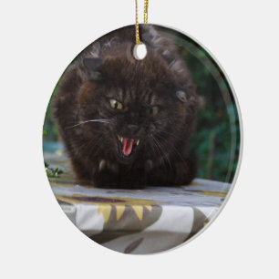 Angry Black Cat Ceramic Ornament