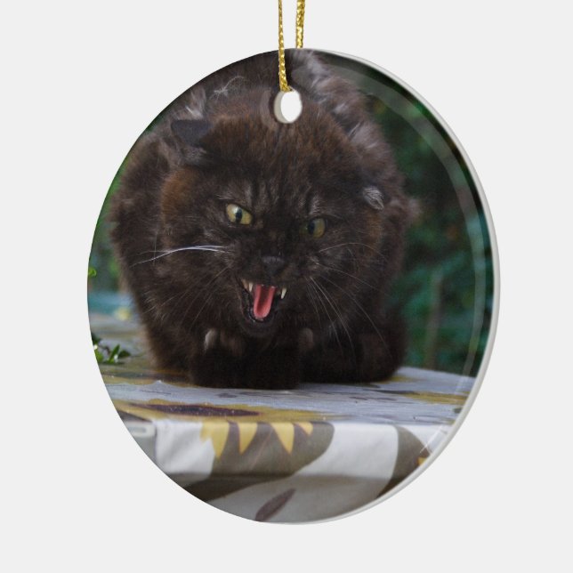 Angry Black Cat Ceramic Ornament (Left)