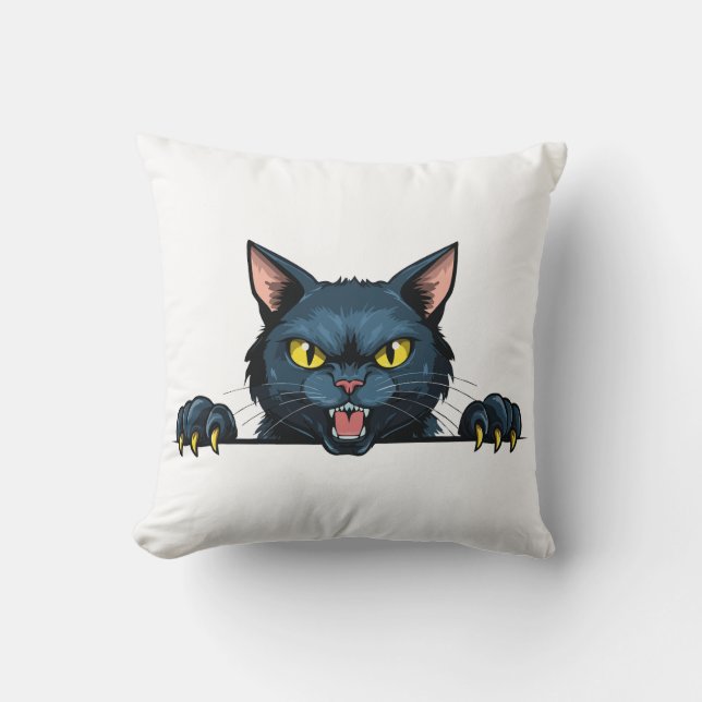 Angry black cat cushion (Front)