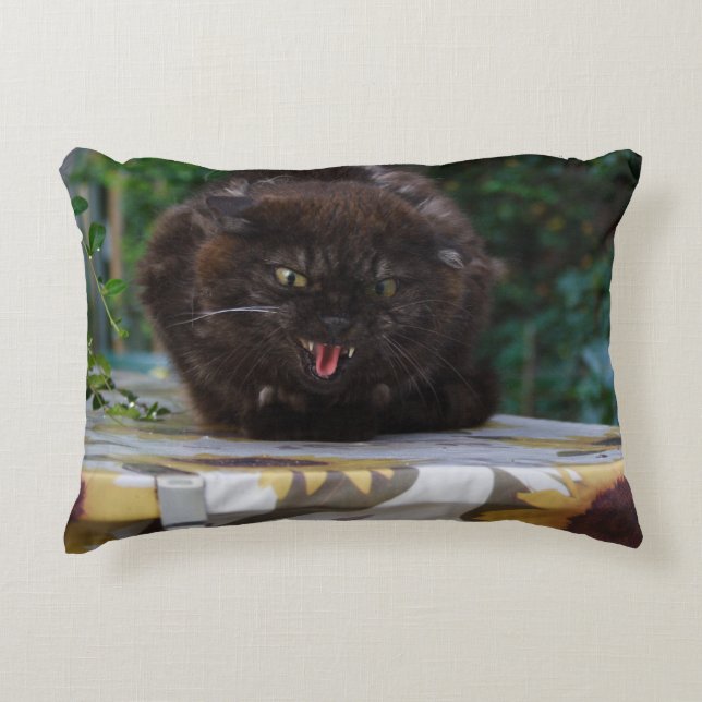 Angry Black Cat Decorative Cushion (Front)