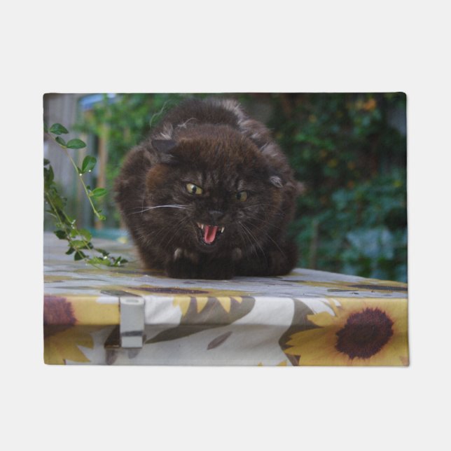 Angry Black Cat Doormat (Front)
