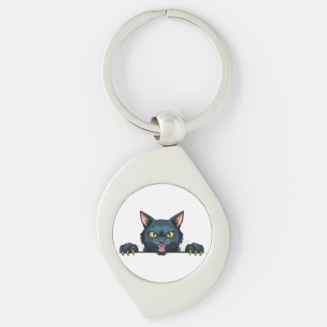 Angry black cat key ring (Front)