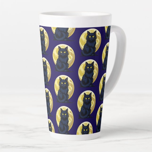 Angry black cat latte mug (Right Angle)