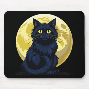 Angry black cat mouse pad