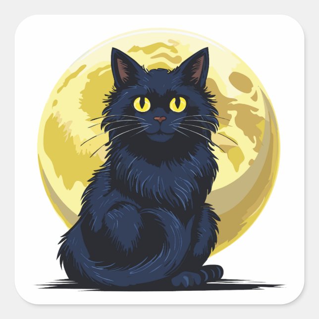 Angry black cat square sticker (Front)