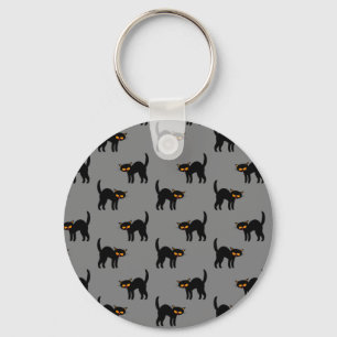 Angry Black Cat Yellow Eyes Grey Halloween Gifts Key Ring