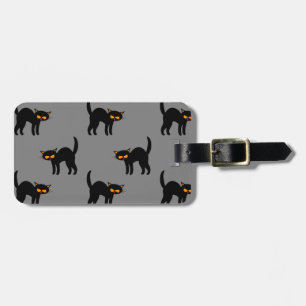 Angry Black Cat Yellow Eyes Grey Halloween Gifts Luggage Tag