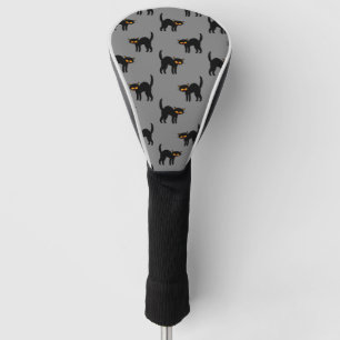 Angry Black Cat Yellow Eyes Grey Halloween Golf Head Cover