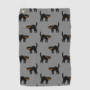 Angry Black Cat Yellow Eyes Grey Halloween Golf Towel