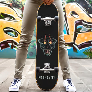 Angry Black Panther Cat Personalised Name Skateboard
