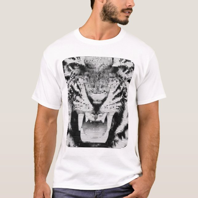 Angry Black Tiger Horizontal Lines T-Shirt (Front)