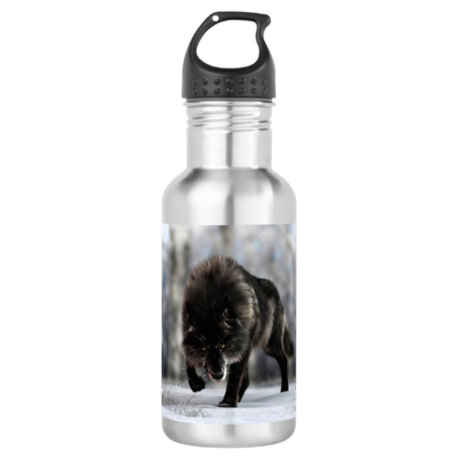 Angry black wolf 532 ml water bottle (Front)