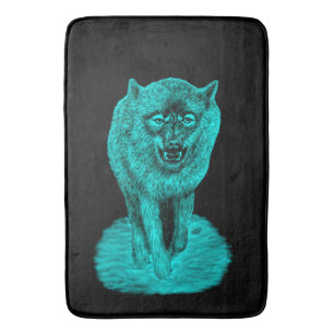 Angry Black Wolf in the Night Bath Mat