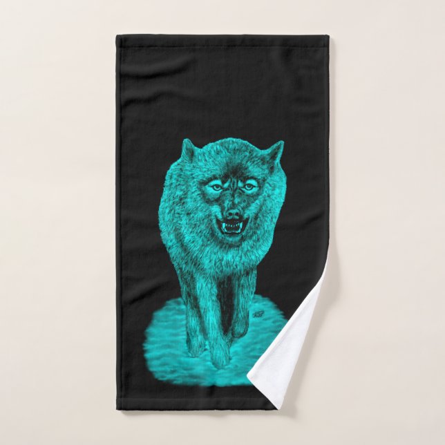 Angry Black Wolf in the Night Bath Towel Set (Hand Towel)