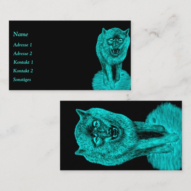 Angry Black Wolf in the Night Business Card (Front/Back)