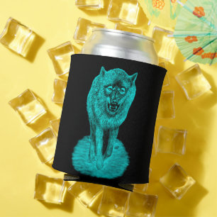 Angry Black Wolf in the Night Can Cooler