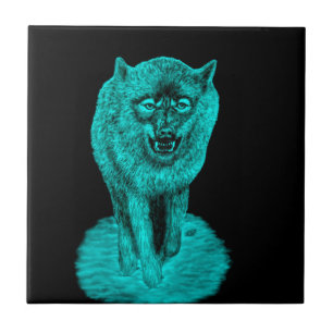 Angry Black Wolf in the Night Ceramic Tile