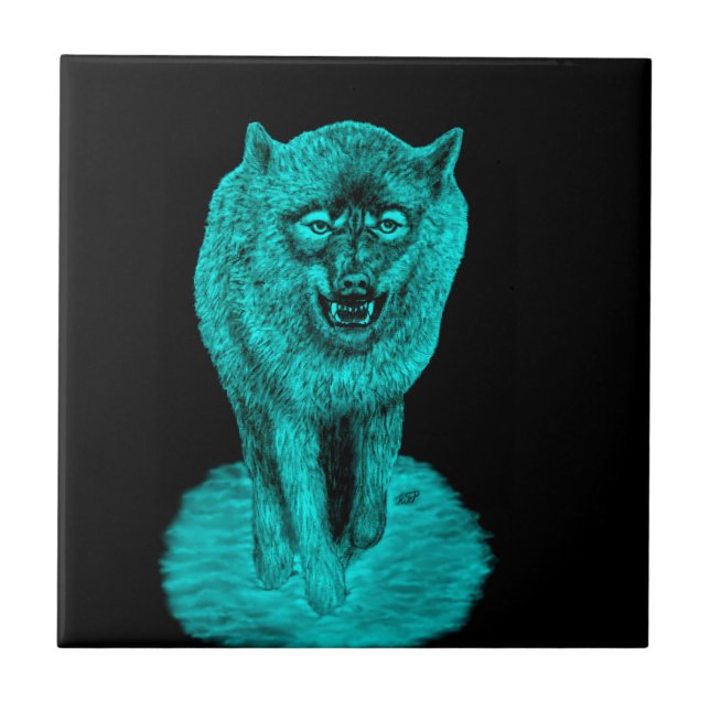 Angry Black Wolf in the Night Ceramic Tile (Front)