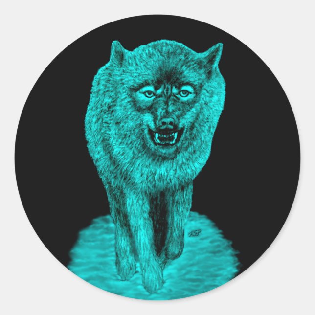 Angry Black Wolf in the Night Classic Round Sticker (Front)
