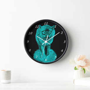 Angry Black Wolf in the Night Clock