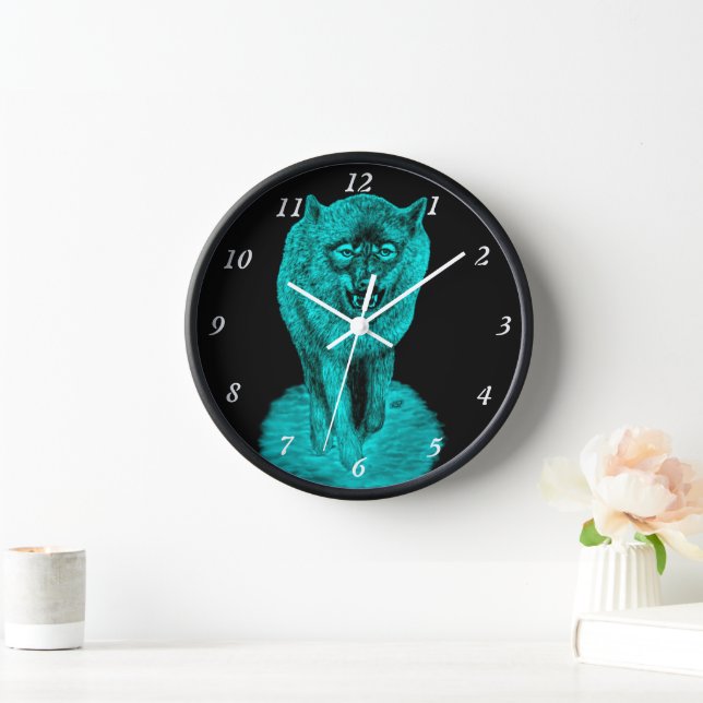 Angry Black Wolf in the Night Clock (Home)