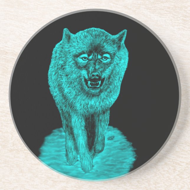 Angry Black Wolf in the Night Coaster (Front)