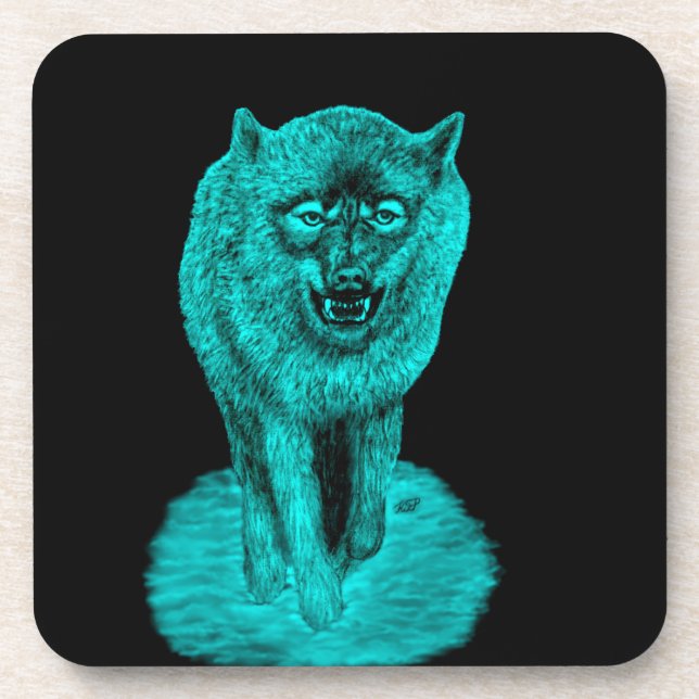 Angry Black Wolf in the Night Coaster (Front)