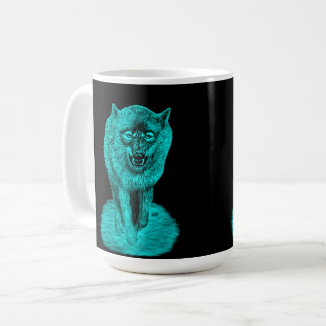 Angry Black Wolf in the Night Coffee Mug (Front Left)
