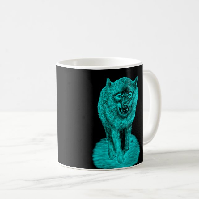 Angry Black Wolf in the Night Coffee Mug (Front Right)