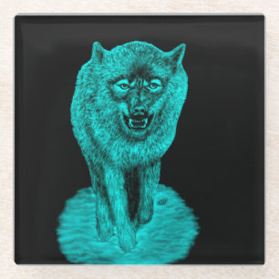 Angry Black Wolf in the Night Glass Coaster