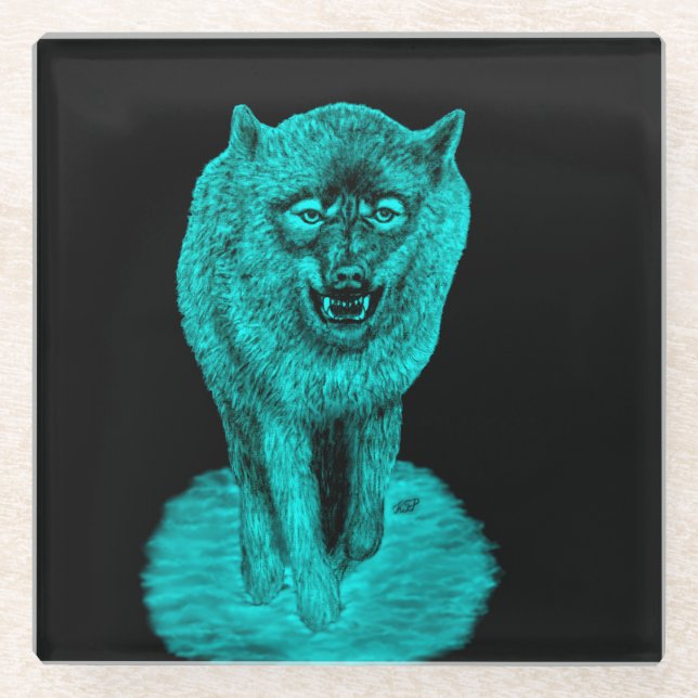 Angry Black Wolf in the Night Glass Coaster (Front)