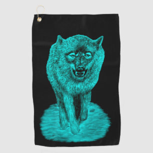 Angry Black Wolf in the Night Golf Towel