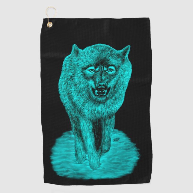 Angry Black Wolf in the Night Golf Towel (Front)
