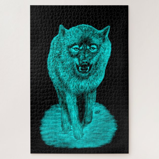 Angry Black Wolf in the Night Jigsaw Puzzle (Vertical)