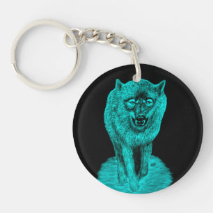 Angry Black Wolf in the Night Key Ring