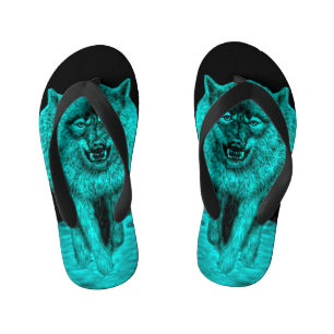 Angry Black Wolf in the Night Kid's Thongs