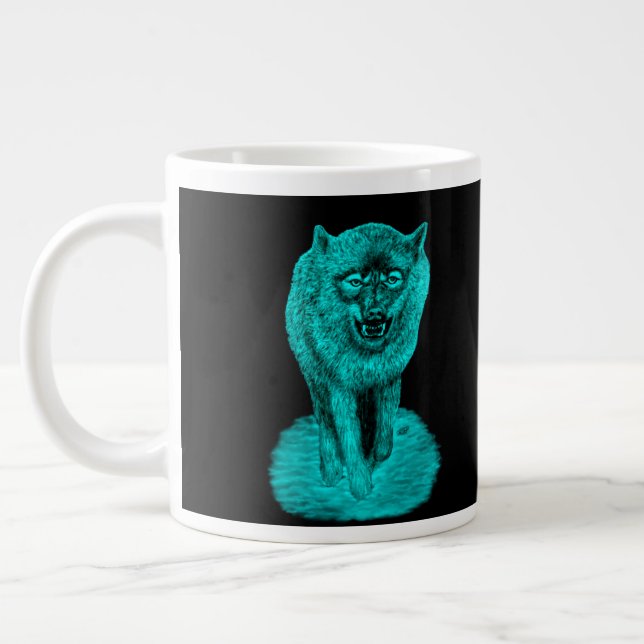 Angry Black Wolf in the Night Large Coffee Mug (Left)