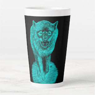 Angry Black Wolf in the Night Latte Mug