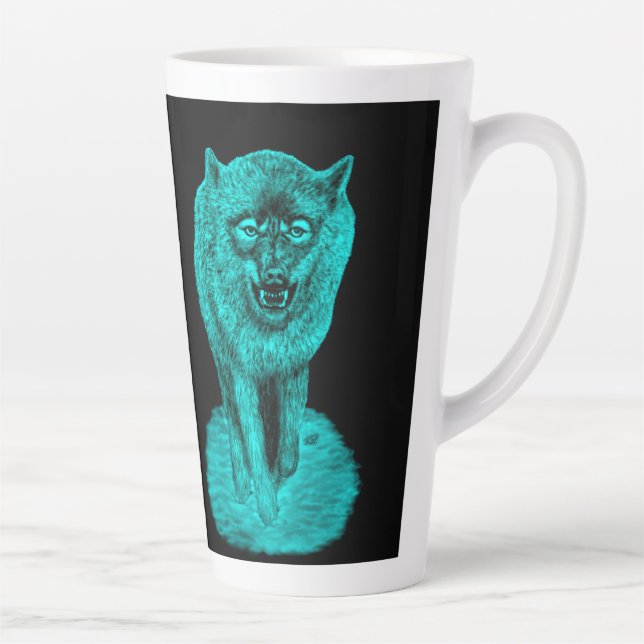 Angry Black Wolf in the Night Latte Mug (Right)