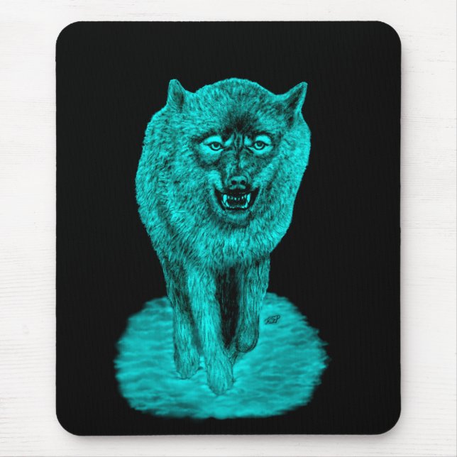 Angry Black Wolf in the Night Mouse Pad (Front)