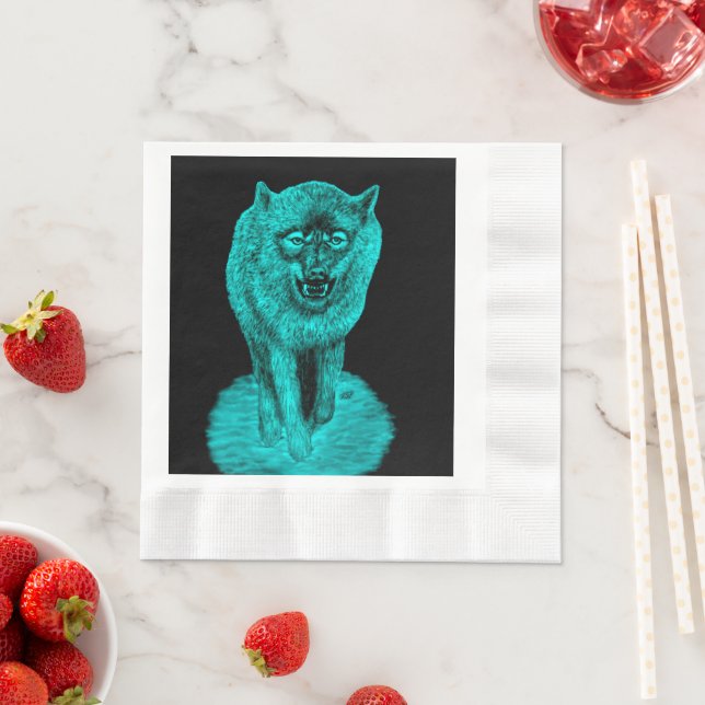 Angry Black Wolf in the Night Napkin (Insitu)