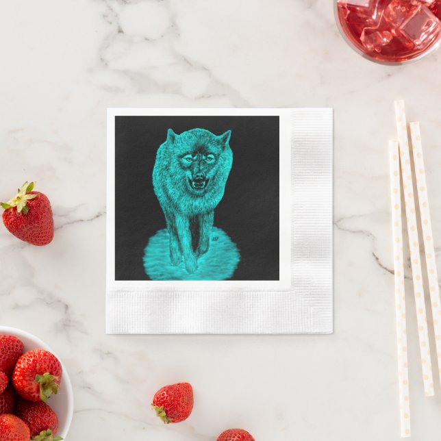 Angry Black Wolf in the Night Napkin (Insitu)