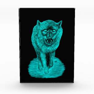 Angry Black Wolf in the Night Photo Block