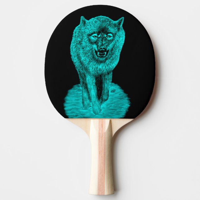 Angry Black Wolf in the Night Ping Pong Paddle (Front)
