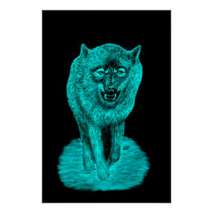 Angry Black Wolf in the Night Poster