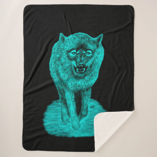 Angry Black Wolf in the Night Sherpa Blanket