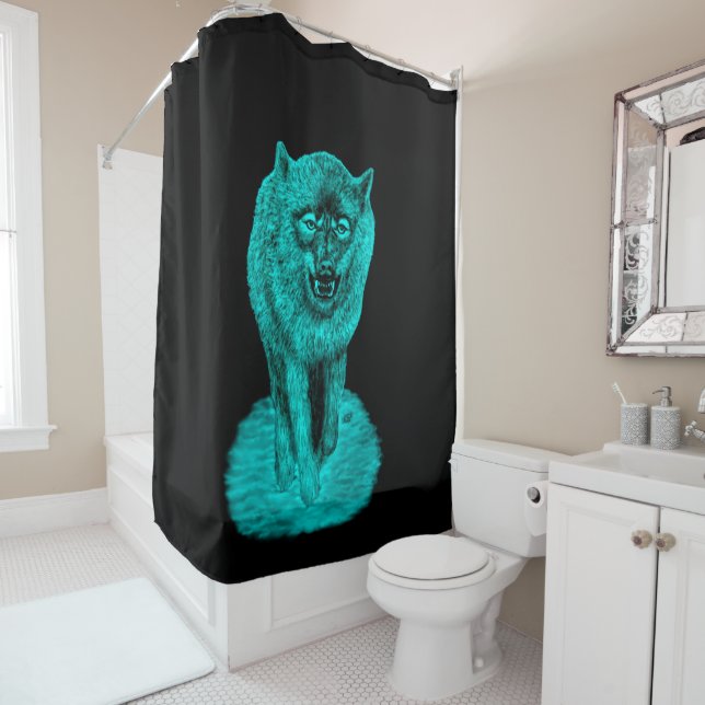 Angry Black Wolf in the Night Shower Curtain (In Situ)